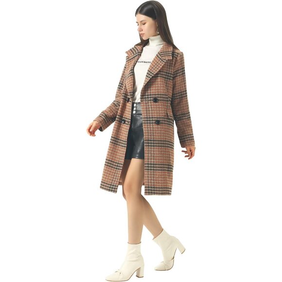 Warm & Stylish Women's Long Peacoat Jacket - Double Breasted Camel Design - Picture 4 of 5